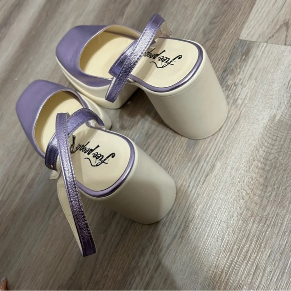 Free People Double Stacked Platform Mary Jane Purple metallic Leather Heels NEW‌ - Picture 5 of 7